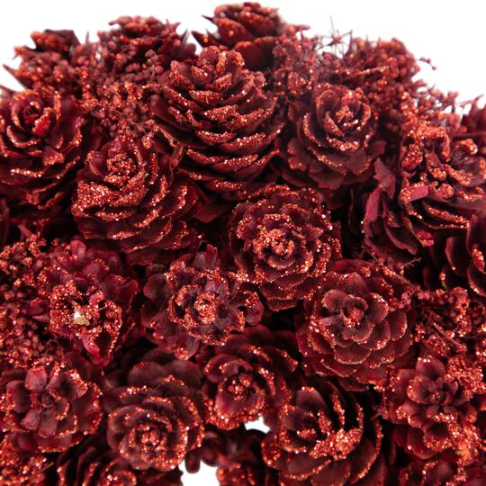 14" Red Valentine's Day Wooden Pinecone Rose Heart Wreath